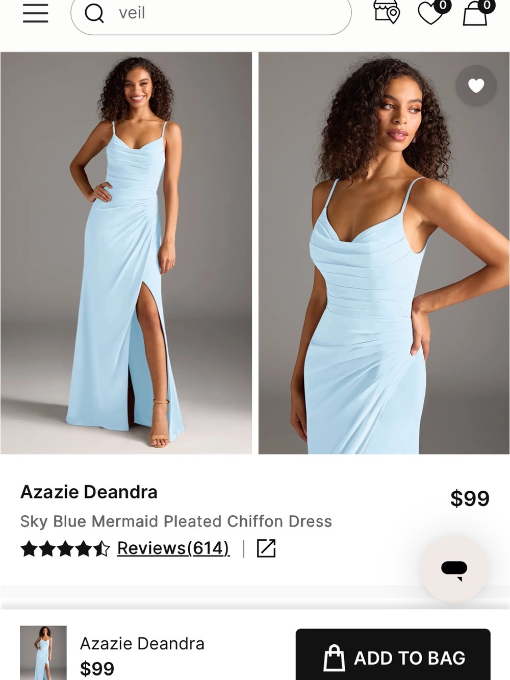 Azazie Sky Blue Deandra Pleated Chiffon wedding gown